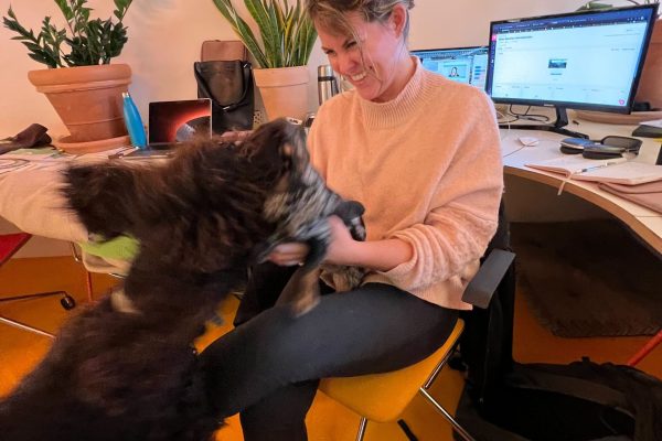 Emily (CSO) having some well needed play time with Cuna in our UK office in London Fields Emily (CSO) having some well needed play time with Cuna in our UK office in London Fields